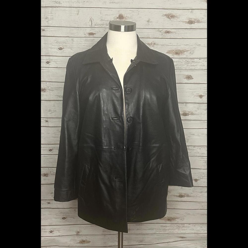 London Fog mob wife black leather jacket Size Large